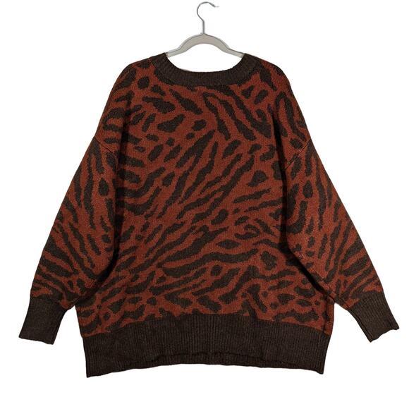 Ava & Viv Sweater Animal Print Crewneck Pullover Brown 3X Plus Tiger Stripe Soft - Picture 2 of 9